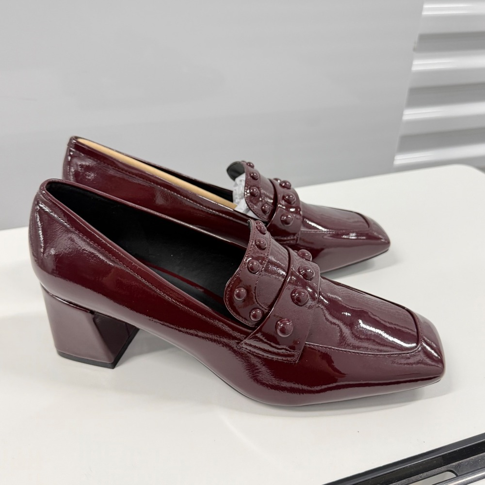 Aerosoles Burgundy Patent Studded Block Heel Loafers Square Toe Pumps size 11